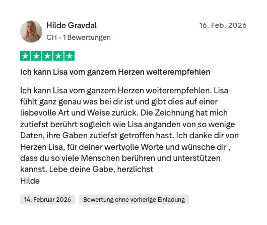 Trustpilot Bewertung einer Kundin, 5 Sterne
