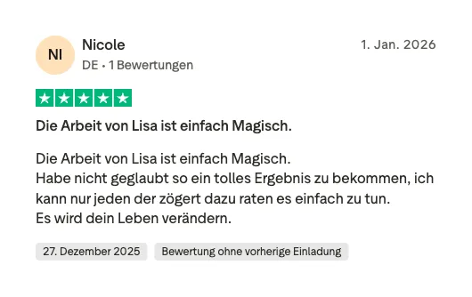 Trustpilot Bewertung einer Kundin, 5 Sterne